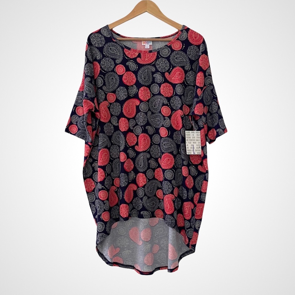 LuLaRoe Women's Size Large Multicolor Red White Blue Paisley Irma Tunic Top NWT